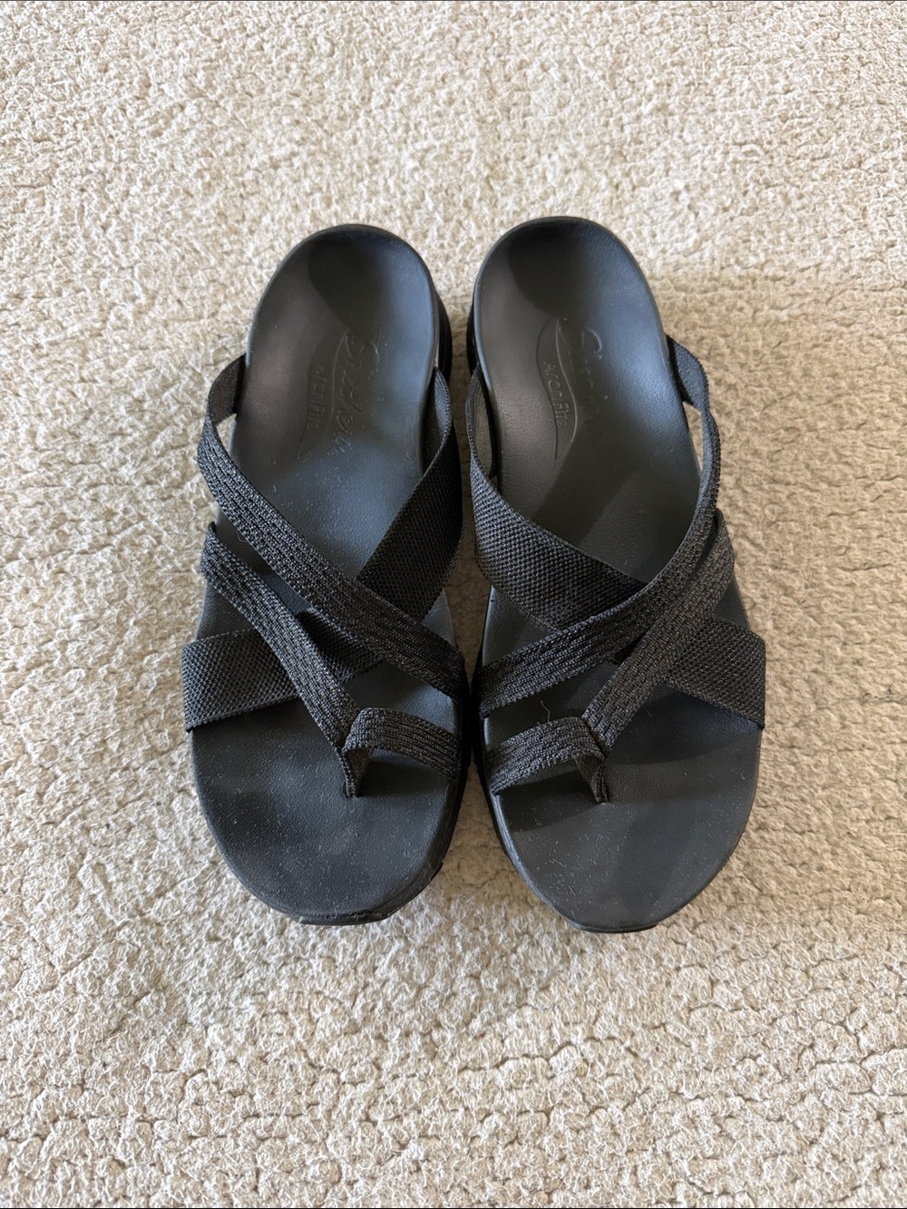 Skechers Archfit Black Crisscross Strap Slide Sandals Size 10